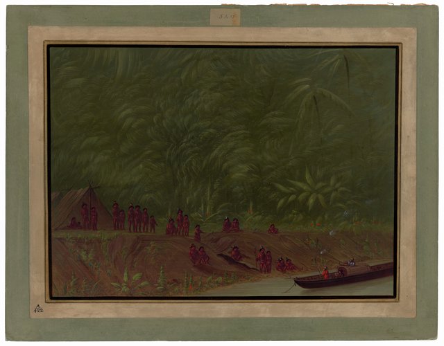 A Mura Encampment - Boat Sketch by George Catlin