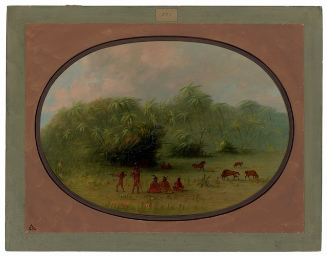 Indians and Horses in the Forest by George Catlin