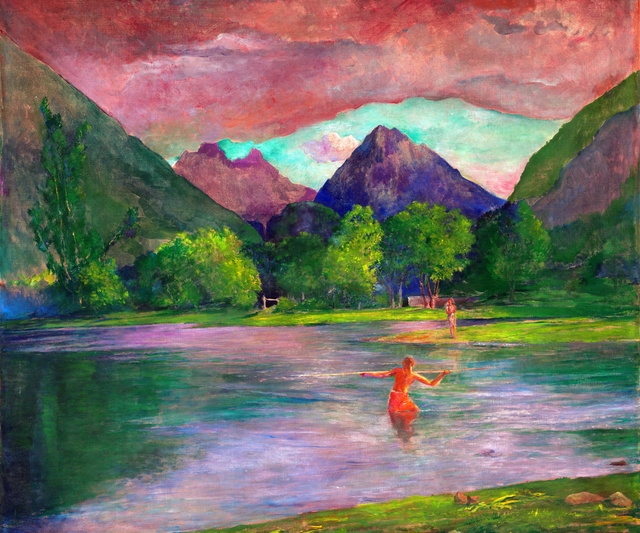 The Entrance to the Tautira River, Tahiti. Fisherman Spearing a Fish by John La Farge