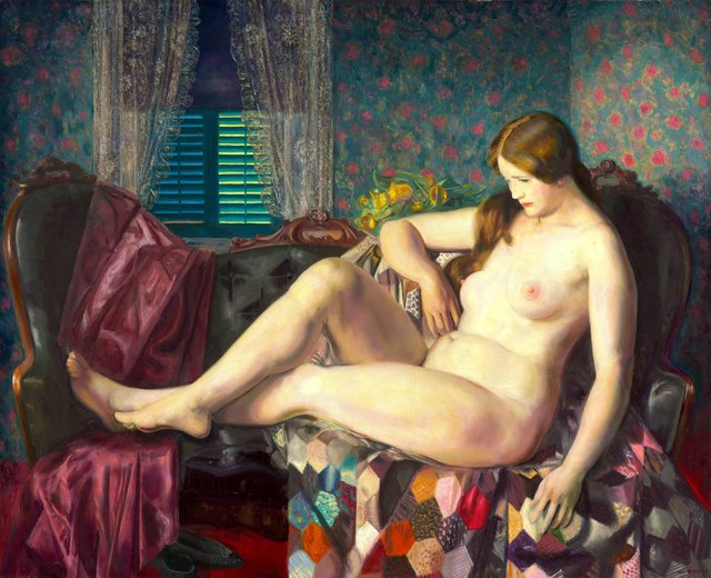 Nude with Hexagonal Quilt by George Bellows