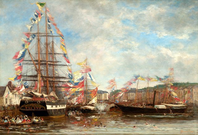 Festival in the Harbor of Honfleur by Eugène Louis Boudin