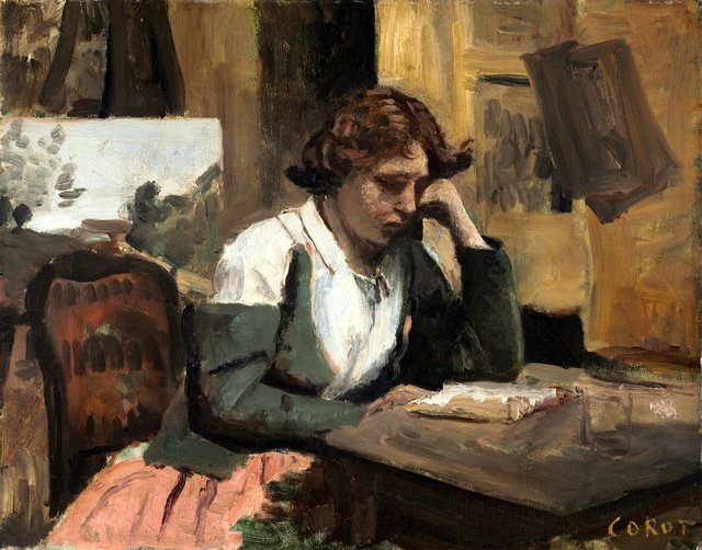 Woman Reading in the Studio by Jean-Baptiste Camille Corot