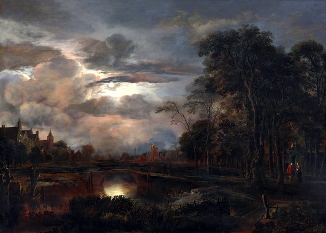 Moonlit Landscape with Bridge by Aert van der Neer