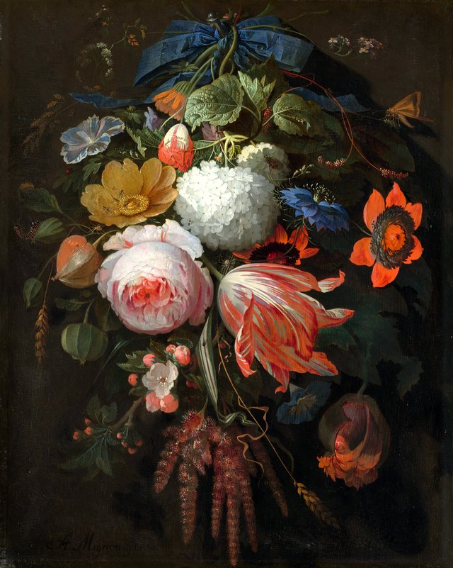 A Hanging Bouquet of Flowers by Abraham Mignon