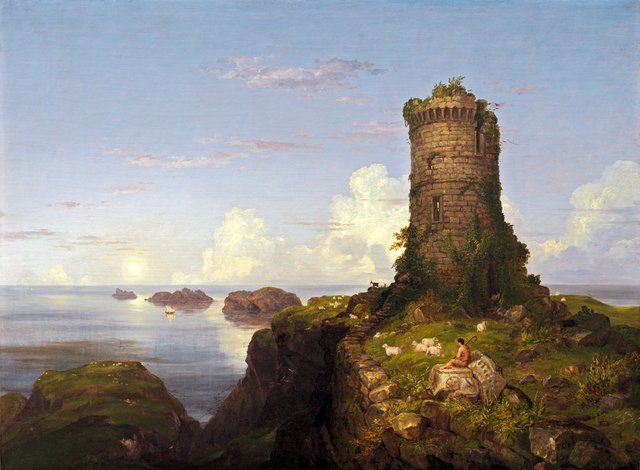 Italian Coast Scene with Ruined Tower by Thomas Cole