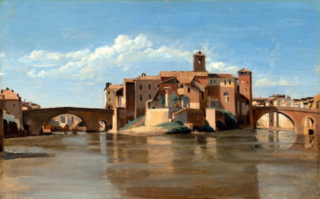 The Island and Bridge of San Bartolomeo, Rome by Jean-Baptiste Camille Corot