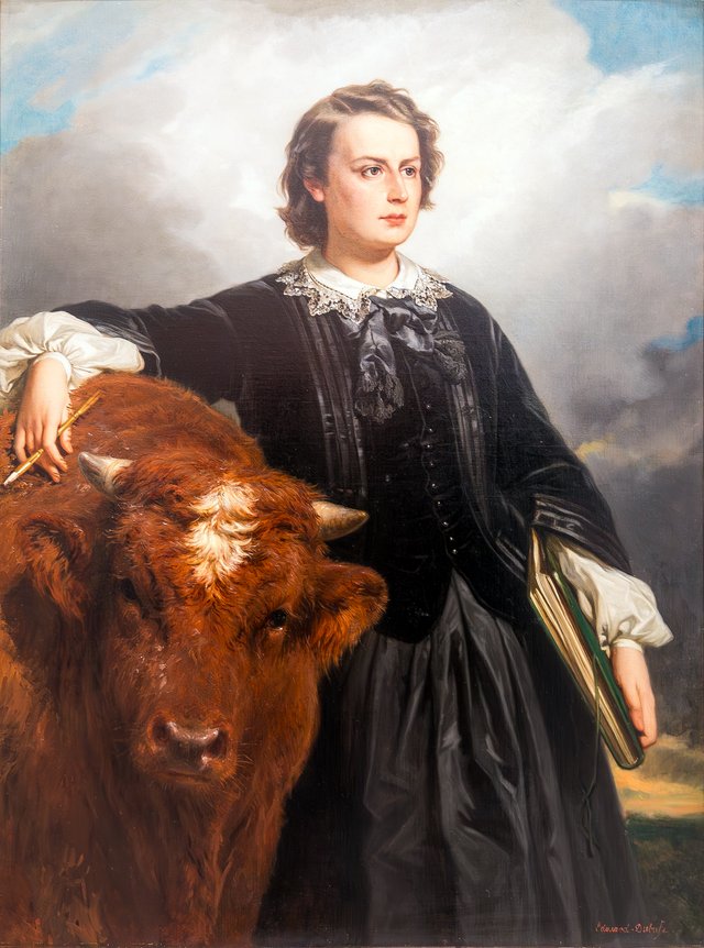 Porträt der Malerin Rosa Bonheur mit einem Stier by Edouard Louis Dubufe