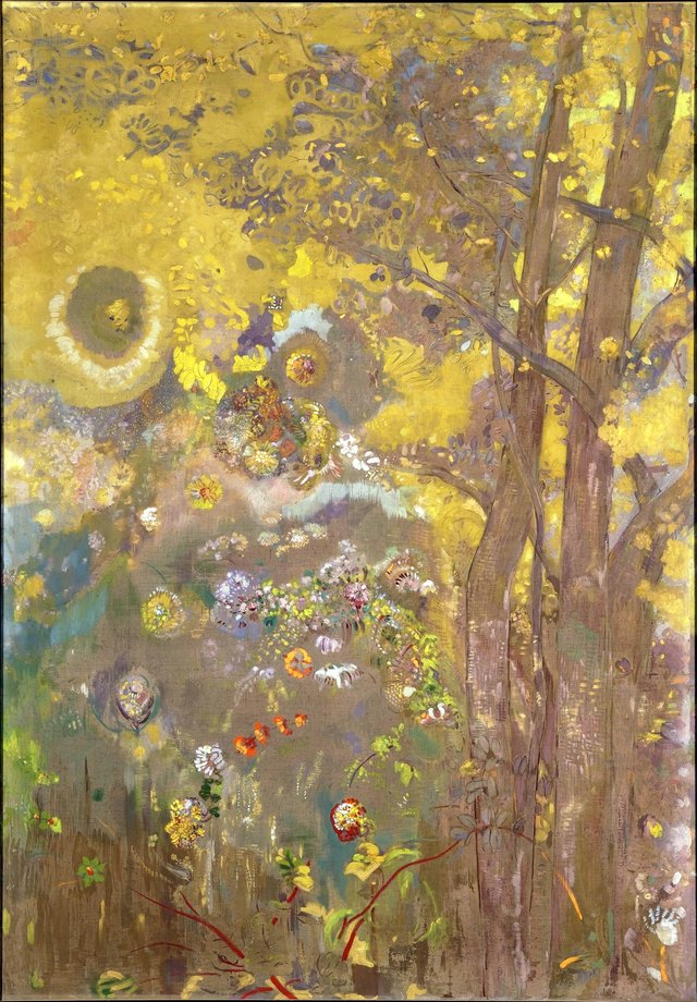 Arbres sur un fond jaune by Odilon Redon