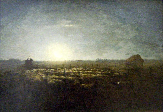 The sheepfold, moonlight by Jean-François Millet