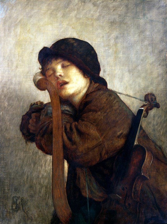 The sleeping little violinist by Ernest Hébert