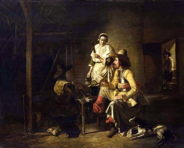 Soldiers with a Serving Maid in a Barn by Pieter de Hooch
