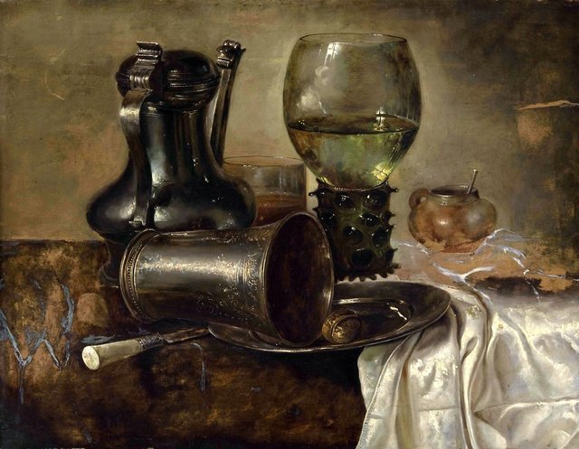 Still Life with a Roemer, a Covered Flagon, and a Beaker by Willem Claesz. Heda