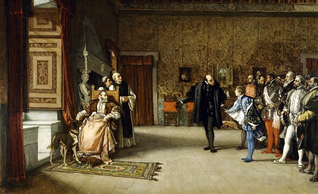 Juan de Austria's presentation to Emperor Carlos V in Yuste by Eduardo Rosales