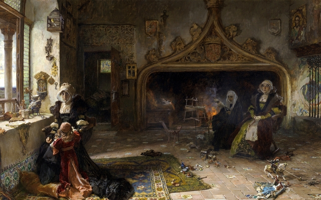 La reina doña Juana la Loca, recluida en Tordesillas con su hija, la infanta doña Catalina by Francisco Pradilla y Ortiz