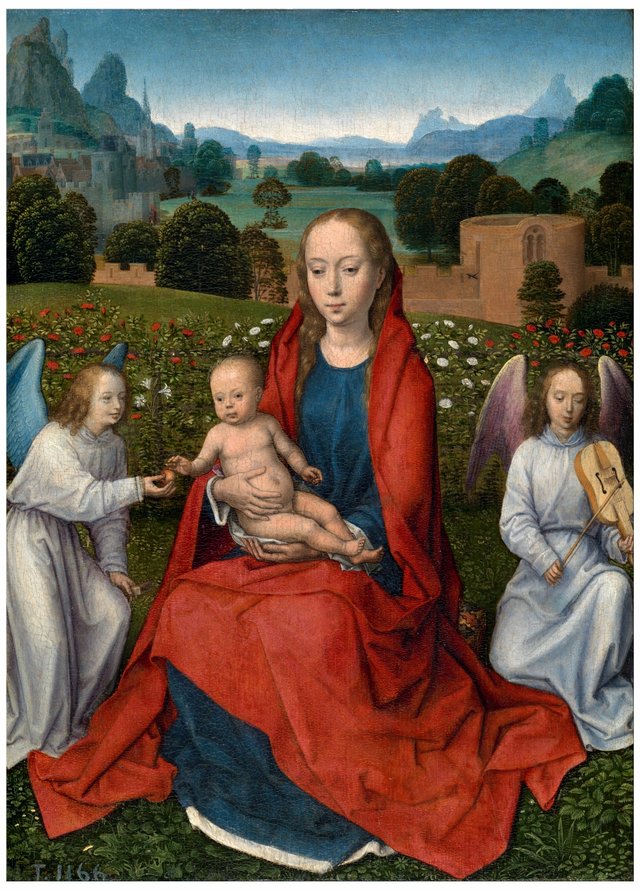 Virgin and Child with two angels by Hans Memling