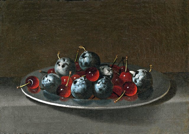Plate with Plums and Morello Cherries by Juan van der Hamen