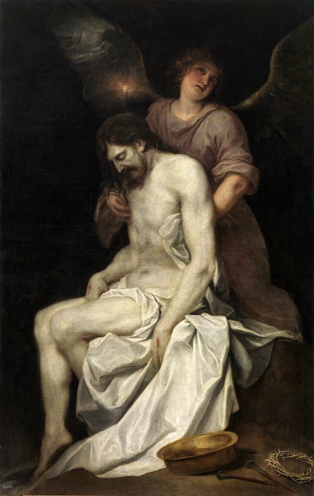The dead Christ held by an angel by Alonso Cano