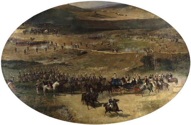 Queen María Cristina and her Daughter, Isabel II, reviewing the Artillery Batteries defending Madrid in 1837 by Mariano Fortuny Marsal