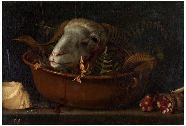 Still life with ram head by Giovanni Benedetto Castiglione