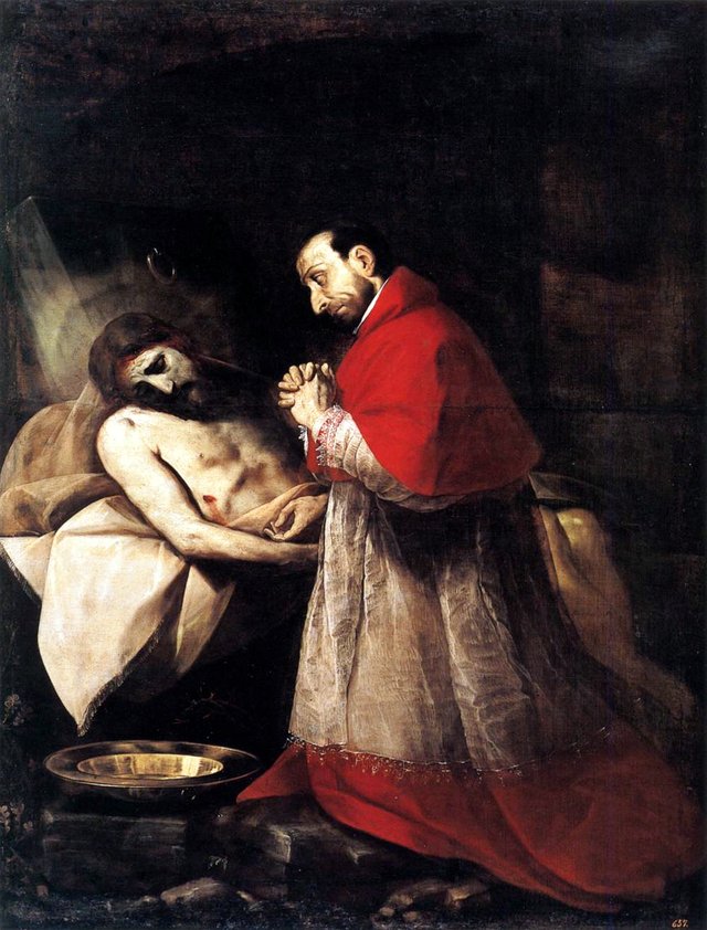 St Carlo Borromeo Adoring Christ by Giovanni Battista Crespi
