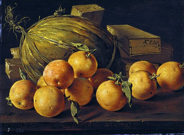 Still Life with Oranges Melon and Boxes of Sweets by Luis Egidio Meléndez