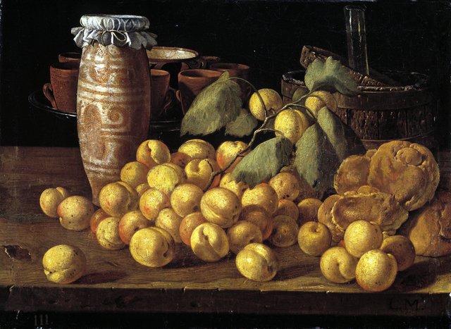 Still Life with Apricots Buns and Vessels by Luis Egidio Meléndez