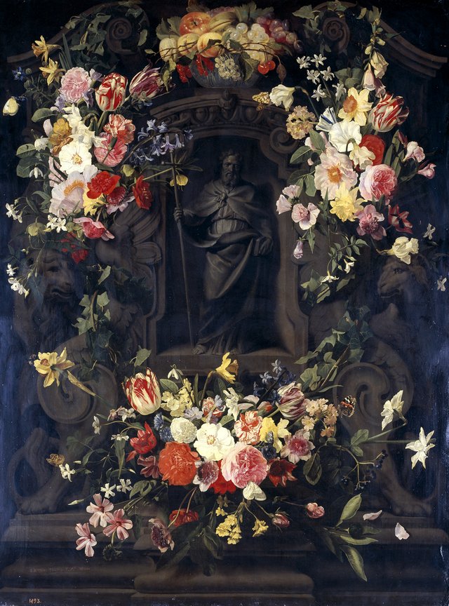 San Felipe en hornacina rodeada de flores by Jan Philip van Thielen