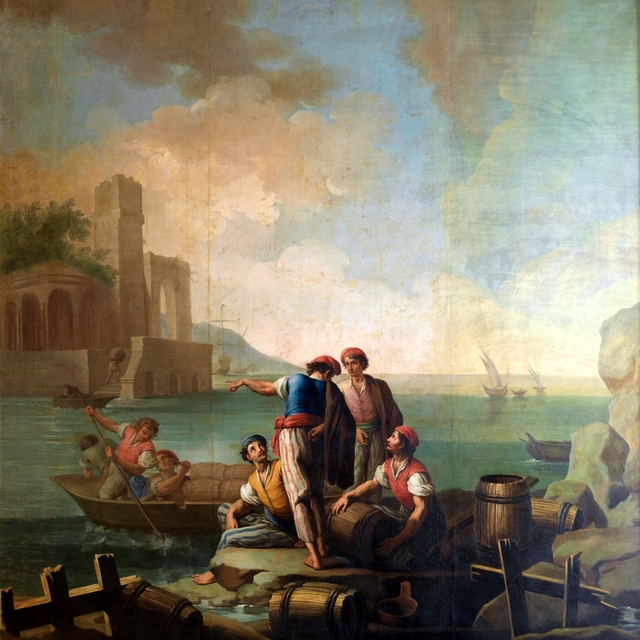 Pescadores junto a un puerto by Zacarías González Velázquez