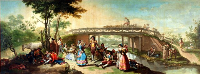 Un baile junto a un puente del canal del Manzanares by Ramón Bayeu