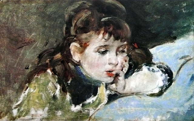 Little girl reading by Ignacio Pinazo Camarlench