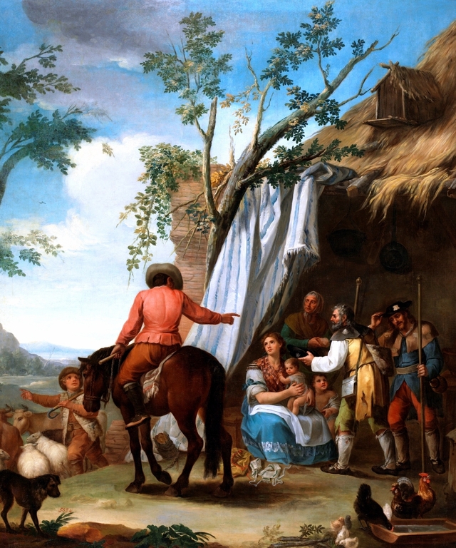 Un hombre a caballo junto a tienda de campaña by Ginés Andrés de Aguirre