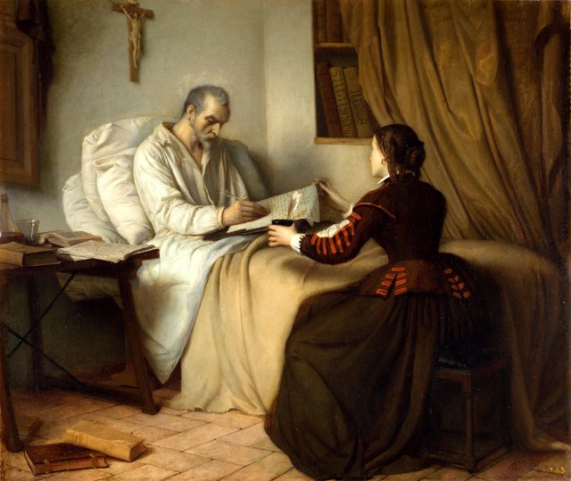 Últimos momentos de Cervantes by Víctor Manzano y Mejorada