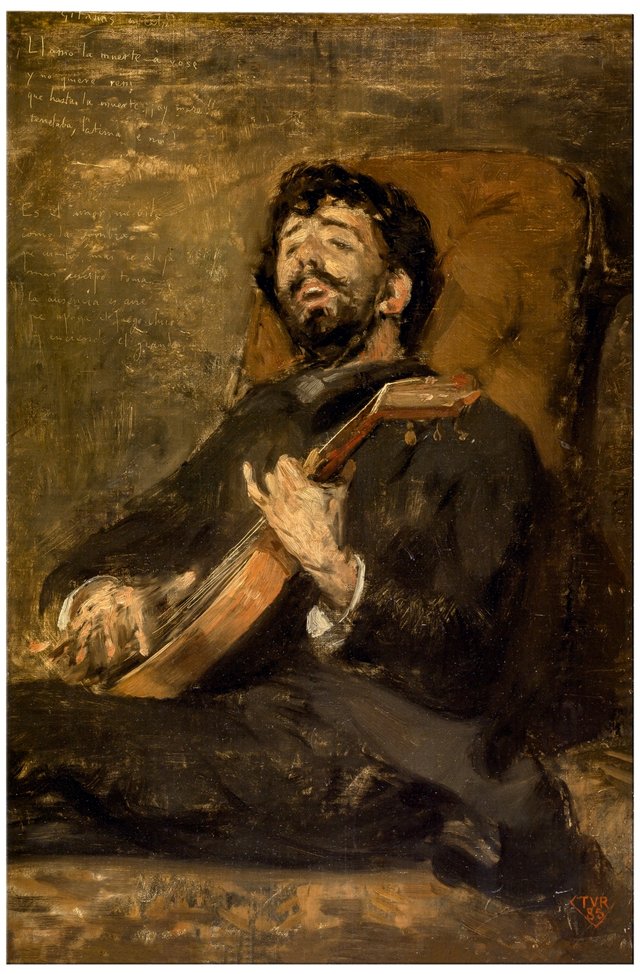 Darío de Regoyos playing the guitar by Théo van Rysselberghe