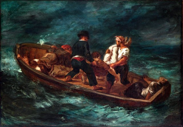 After the Shipereck (Barge of Don Juan - dead body thrown to the sea) by Eugène Delacroix
