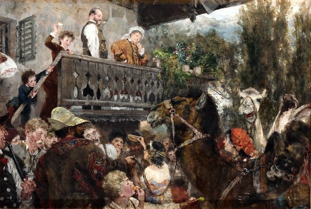 The wandering circus (Camel drivers in Partenkirchen) by Adolph von Menzel