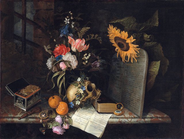 Vanitas Still Life with a Sunflower by Maria van Oosterwijck