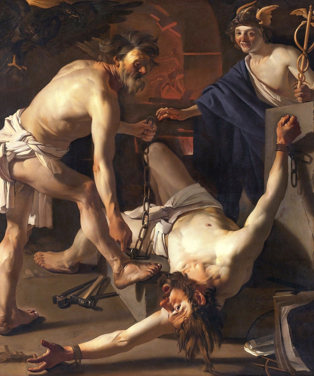 Prometheus Being Chained by Vulcan by Dirck van Baburen