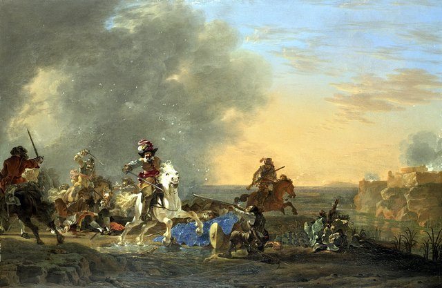 Cavalry attack at sunset by Jan Asselijn