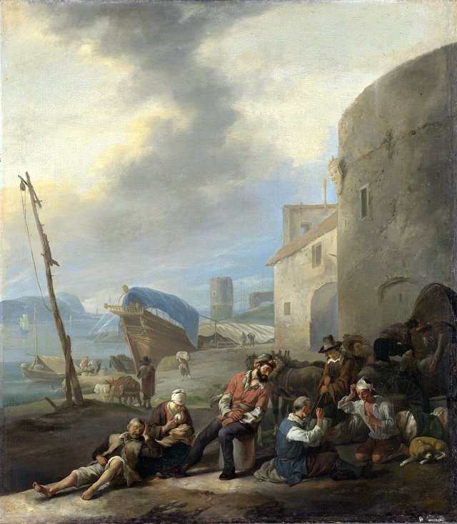 Italian harbor by Johannes Lingelbach