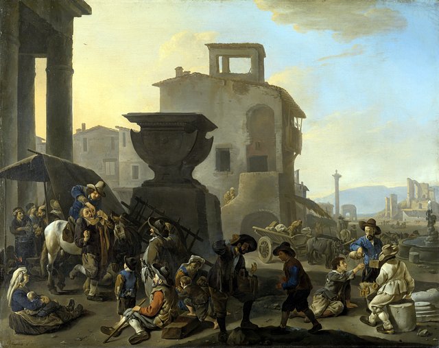 Italian Marketplace with a Quack Dentist by Johannes Lingelbach