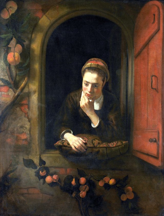 Girl at a window, known as 'The daydreamer' by Nicolaes Maes
