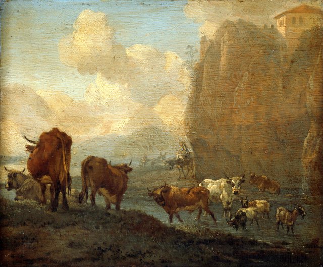 Herd near a river by Willem Romeyn