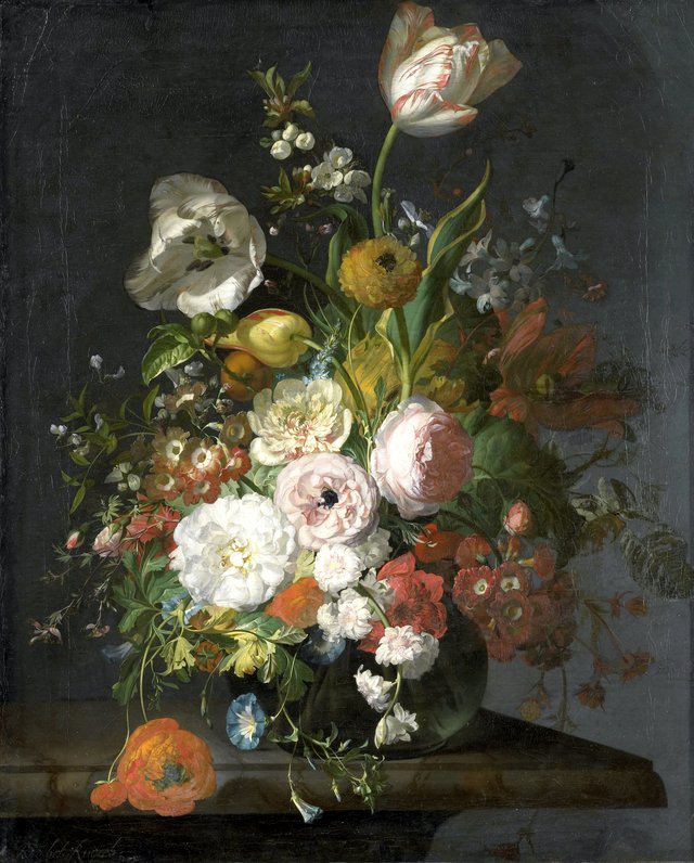 Still Life with Flowers in a Glass Vase by Rachel Ruysch
