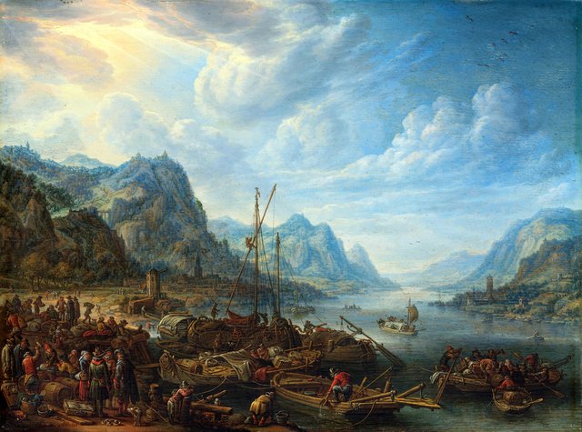 River view with landing stage by Herman Saftleven