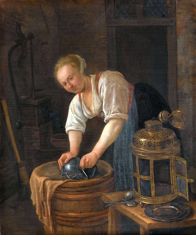 Woman scouring metalware by Jan Steen