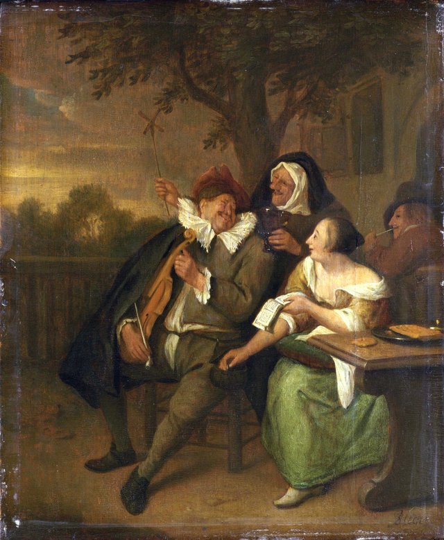 Man with a fiddle in bad company by Jan Steen