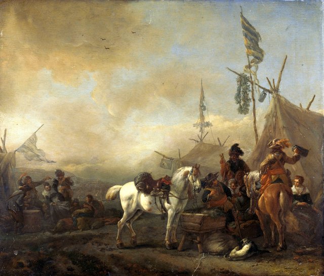 An army camp by Philips Wouwerman