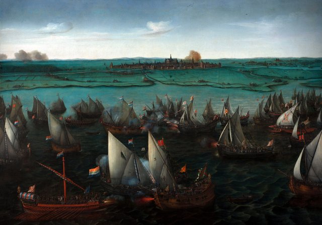 Battle between Dutch and Spanish Ships on the Haarlemmermeer by Hendrick Cornelisz Vroom