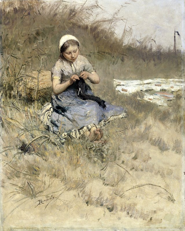 Girl Knitting by Bernard Blommers