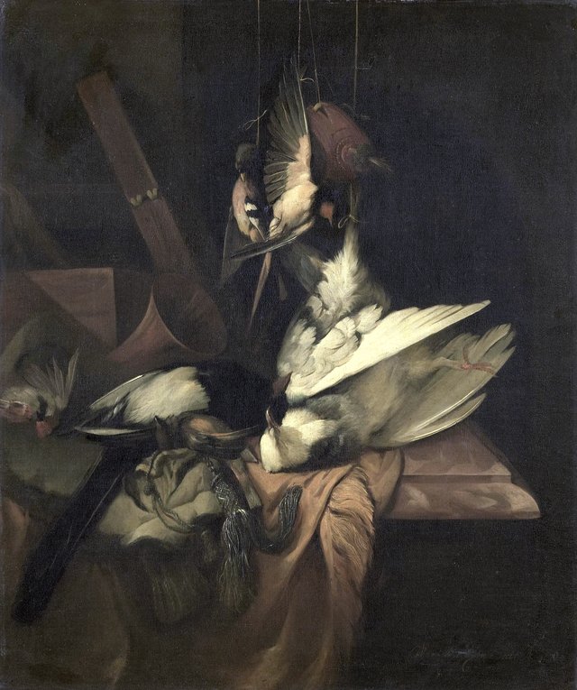 Still life with birds and hunting implements by William Gouw Ferguson